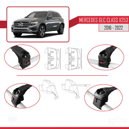 Compatible avec Mercedes Classe GLC (X253) 2016-2022 (pas de toit ouvrant) ACE-2 Barres de Toit Railing Porte-Bagages de Voiture Noir Aluminium 2 Barres