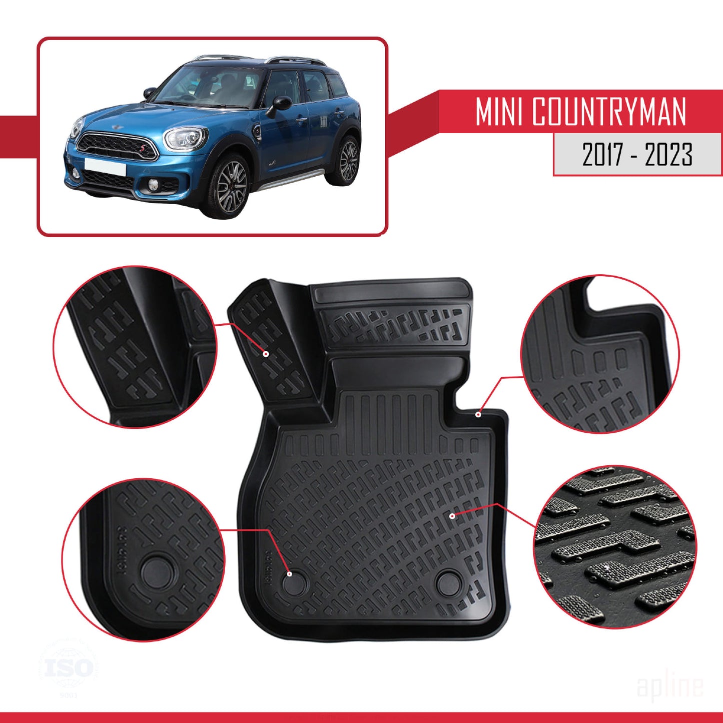 Compatible avec Mini Countryman 2 (F60) 2017-2023 4D Tapis de Voiture Noir
