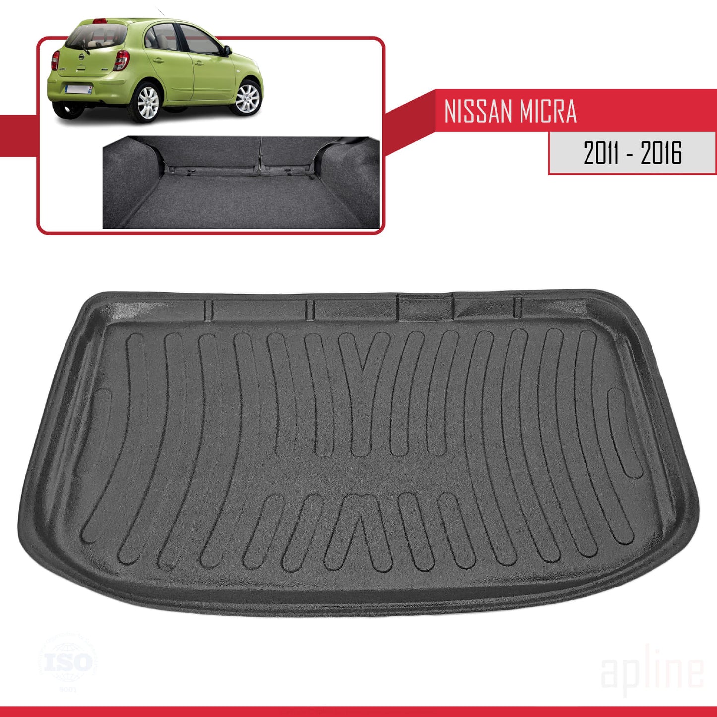 Compatible avec Nissan Micra 4 (K13) 2011-2016 Flexible Tapis de Coffre Plancher de Chargement Noir