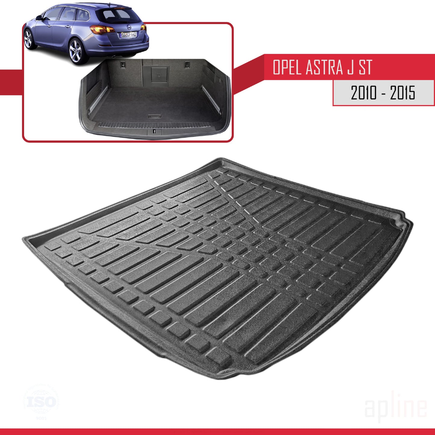 Compatible avec Opel Astra J (P09) ST 2010-2015 Flexible Tapis de Coffre Plancher de Chargement Noir