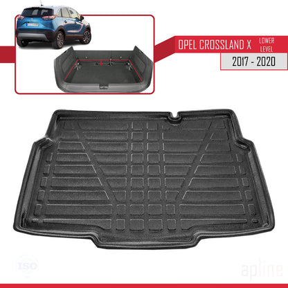 Compatible avec Opel Crossland X 2017-2020 Flexible Tapis de Coffre Plancher de Chargement Inférieur Noir