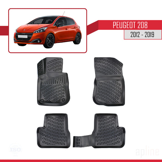 Compatibile con Peugeot 208 (A9) 2012-2019 4D Tappeti in Gomma Nero