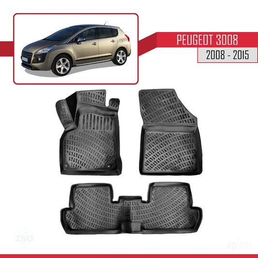 Compatibile con Peugeot 3008 (T84) 2008-2015 4D Tappeti in Gomma Nero