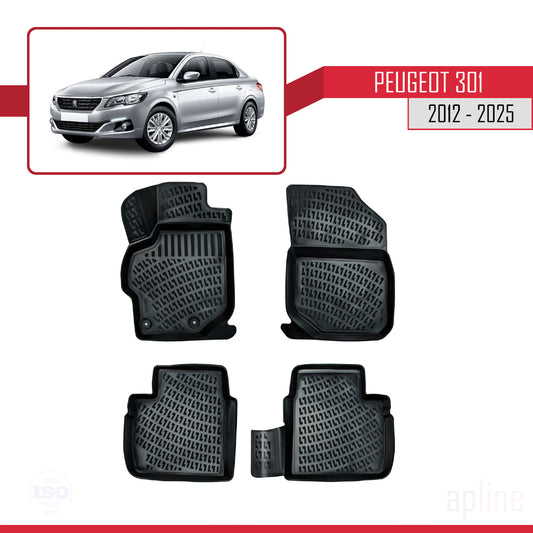 Compatibile con Peugeot 301 2012-2025 4D Tappeti in Gomma Nero