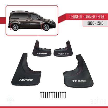 Compatible avec Peugeot Partner 2 Tepee 2008-2018 Jeu de Bavettes Garde-boue Avant et Arrière de Voiture 4 Pcs Noir
