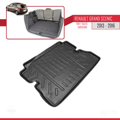 Compatible avec Renault Grand Scenic 3 2013-2016 Flexible Tapis de Coffre Plancher de Chargement Noir