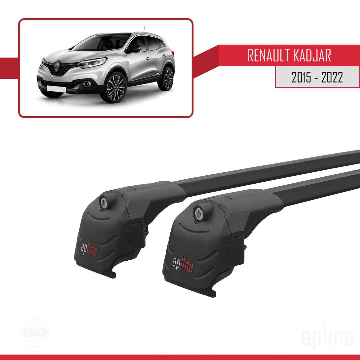 Compatible avec Renault Kadjar 2015-2022 ACE-2 Barres de Toit Railing Porte-Bagages de Voiture Noir Aluminium 2 Barres