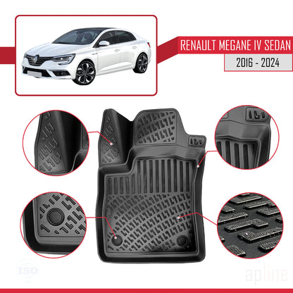 Compatible avec Renault Megane 4 (BFB) Berline 2016-2024 4D Tapis de Voiture Noir