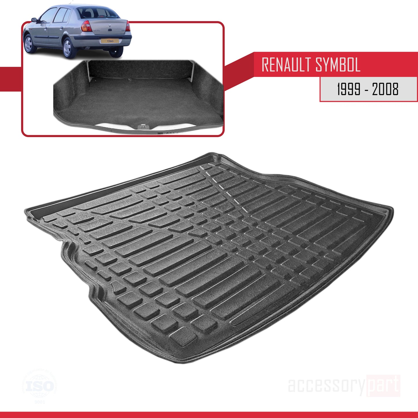 Tapis de Coffre pour Renault Clio Symbol 1999-2008 Flexible NOIR