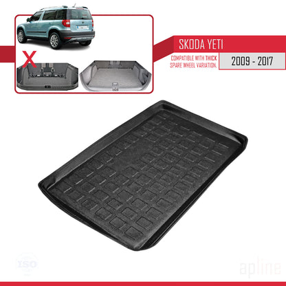 Compatible avec Skoda Yeti 2009-2017 Flexible Tapis de Coffre Plancher de Chargement Noir