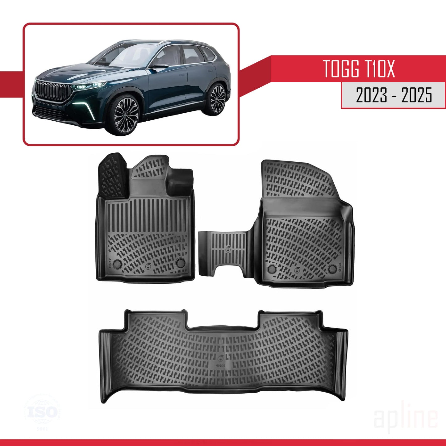 Compatible avec Togg T10X 2023-2025 4D Tapis de Voiture Noir