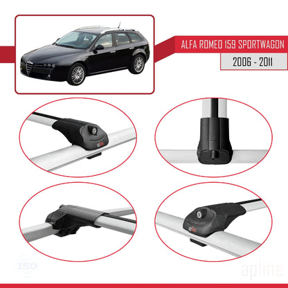 Compatible avec Alfa Romeo 159 (T939) Break 2006-2011 ACE-1 Barres de Toit Railing Porte-Bagages de Voiture Gris Aluminium 3 Barres