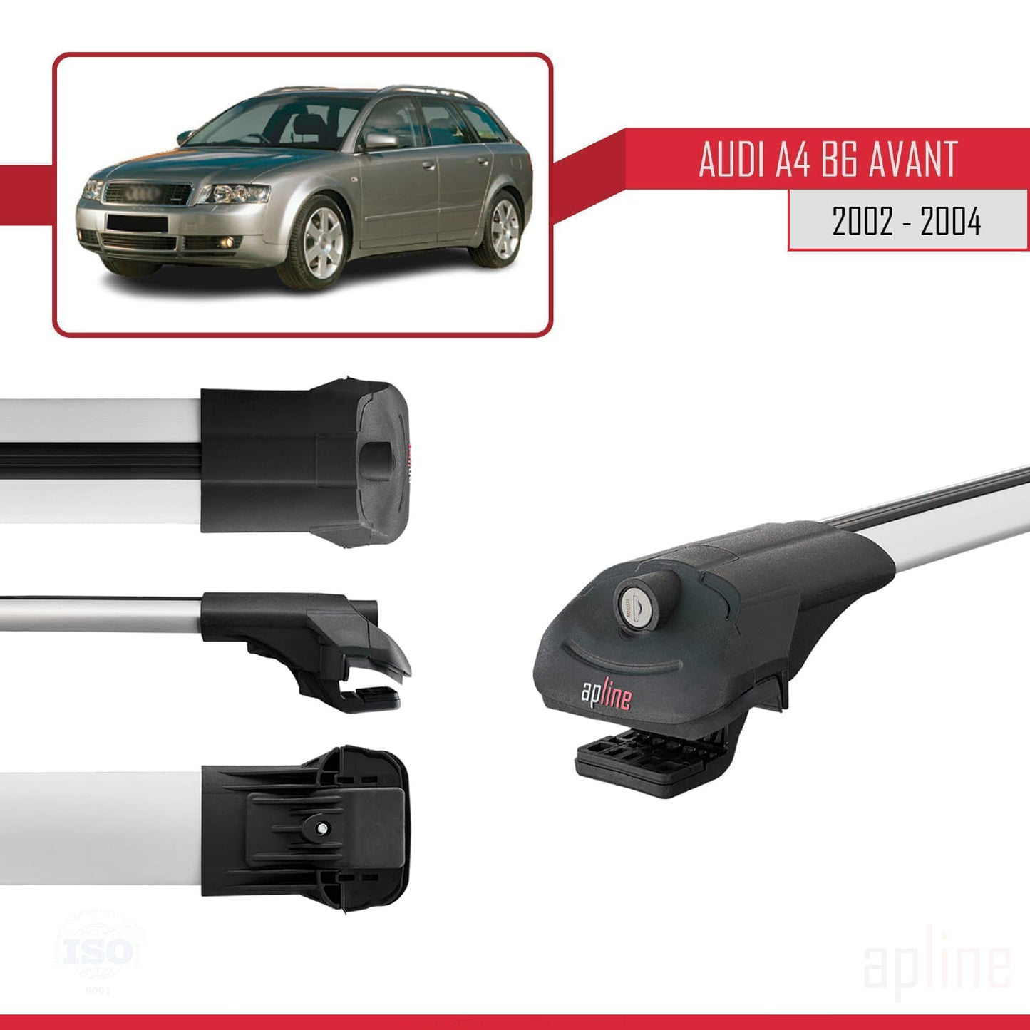 Compatibile con A4 (B6) Avant 2002-2004 ACE-1 Barre portatutto per auto Portapacchi Alluminio Grigio 3 Barre