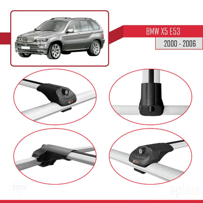 Compatibile con BMW X5 (E53) 2000-2006 ACE-1 Barre portatutto per auto Portapacchi in alluminio grigio 2 barre