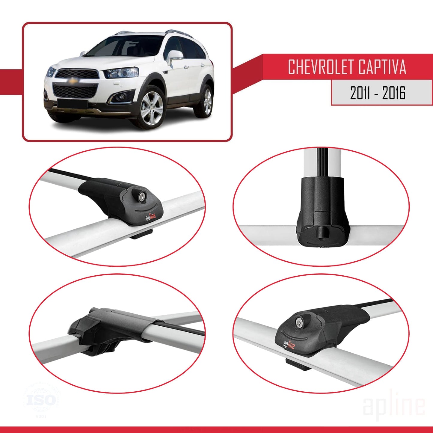 Compatibile con Chevrolet Captiva 2011-2015 ACE-1 Barre portatutto per auto Portapacchi in alluminio grigio 3 barre