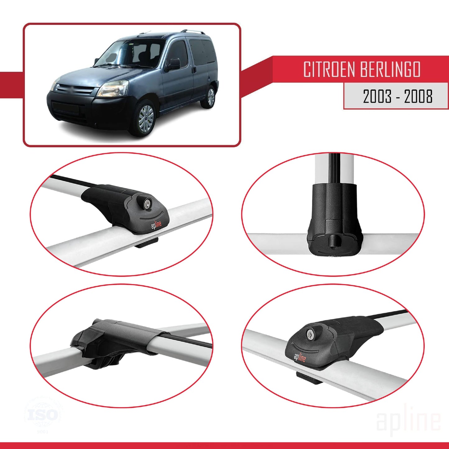 Compatibile con Citroen Berlingo (M59) 2003-2008 ACE-1 Barre portatutto per auto Portapacchi in alluminio grigio 3 barre