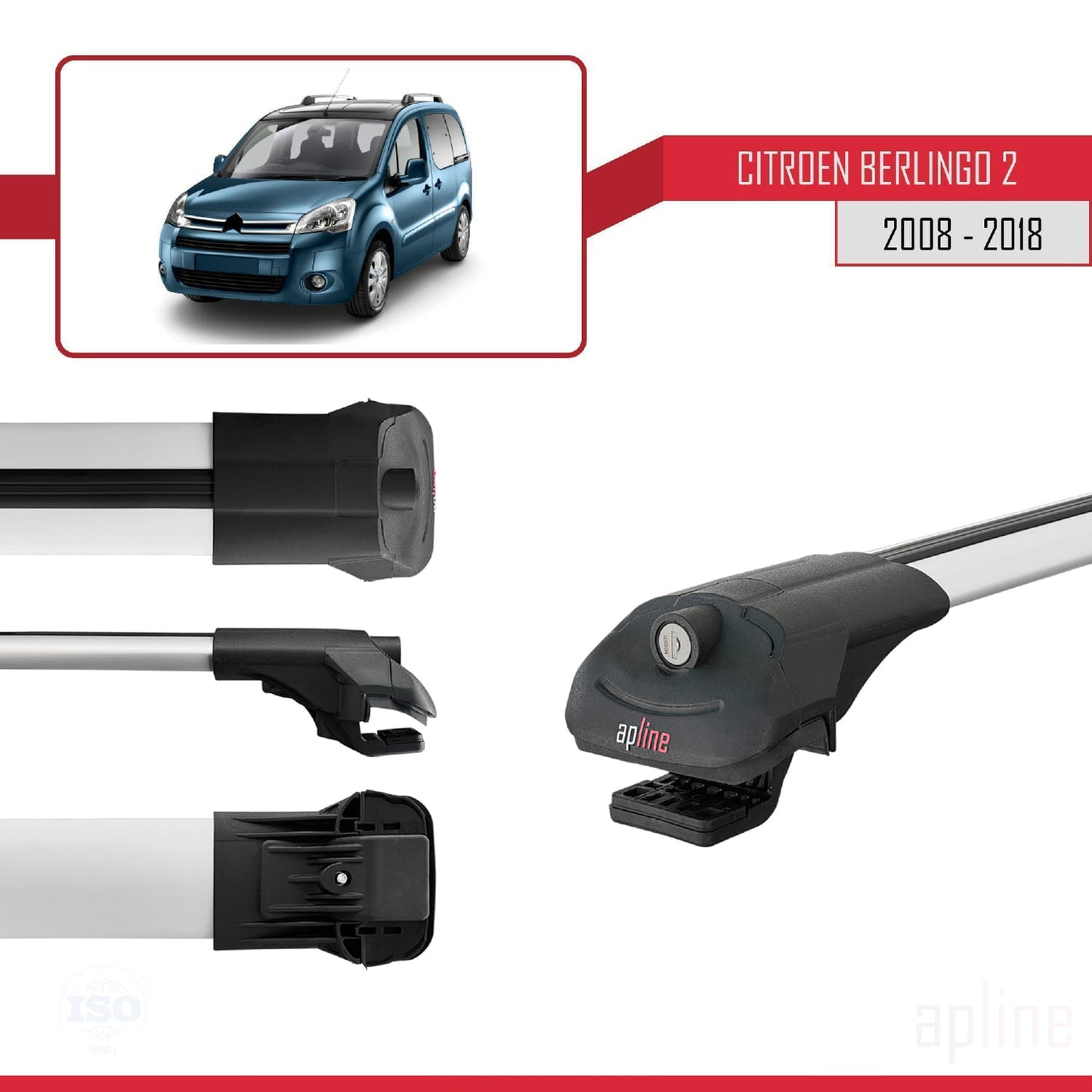 Compatibile con Citroen Berlingo 2 (B9) 2008-2018 ACE-1 Barre portatutto per auto Portapacchi in alluminio grigio 4 barre