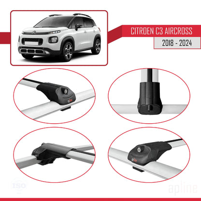 Compatibile con Citroen C3 Aircross (A88) 2018-2024 ACE-1 Barre portatutto per auto Portapacchi in alluminio grigio 3 barre