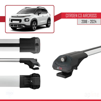 Compatibile con Citroen C3 Aircross (A88) 2018-2024 ACE-1 Barre portatutto per auto Portapacchi Alluminio Grigio 2 Barre