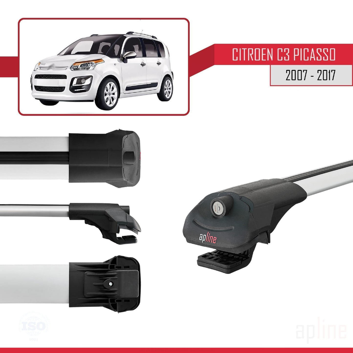 Compatibile con Citroen C3 Picasso 2009-2017 ACE-1 Barre portatutto per auto Portapacchi in alluminio grigio 2 barre