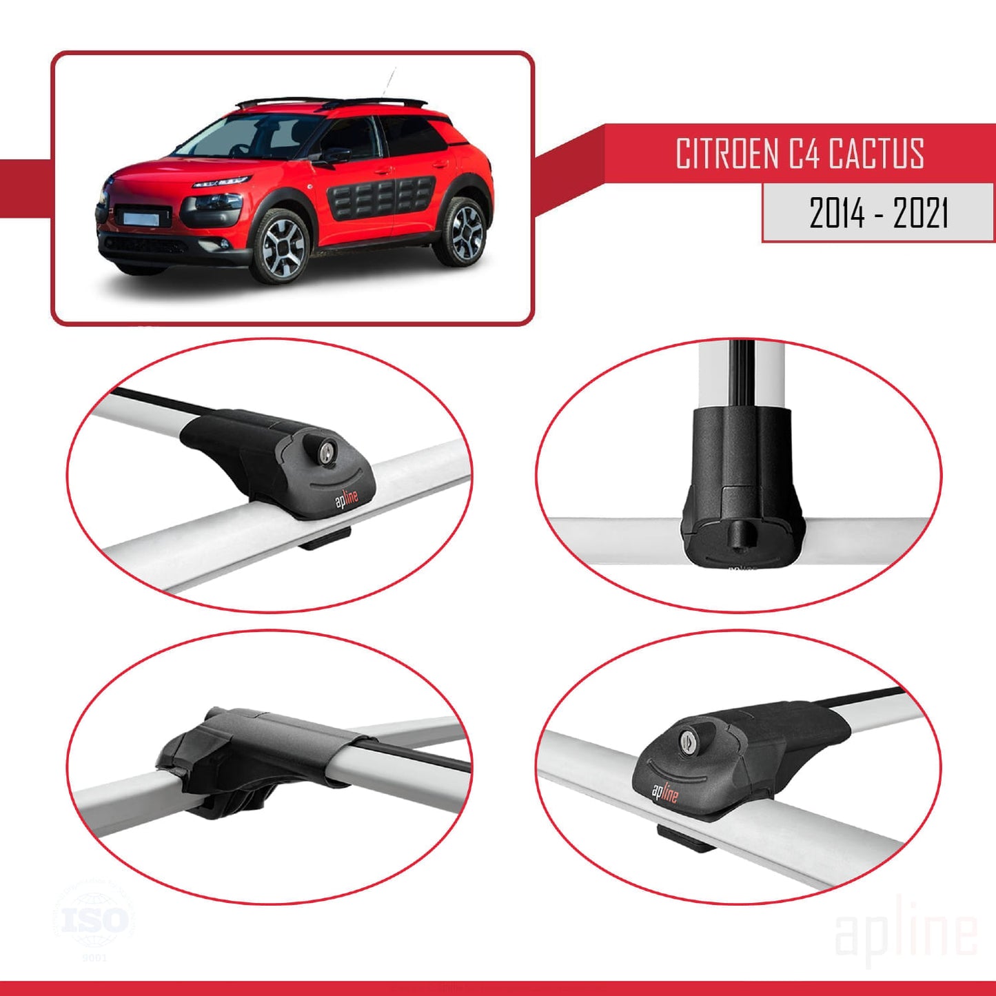 Compatibile con Citroen C4 Cactus 2014-2021 ACE-1 Barre portatutto per auto Portapacchi in alluminio grigio 3 barre