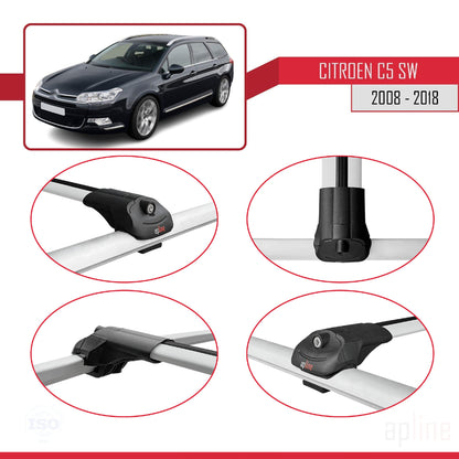 Compatibile con Citroen C5 II Tourer 2008-2018 ACE-1 Barre portatutto per auto Portapacchi in alluminio grigio 3 barre
