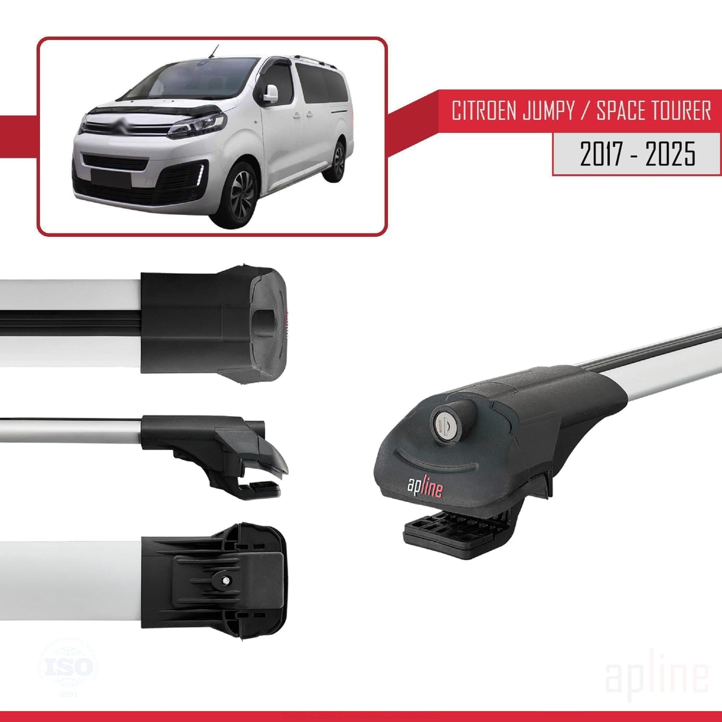 Compatibile con Citroen Jumpy 3 (K0) Space Tourer 2017-2025 ACE-1 Barre portatutto per auto Portapacchi in alluminio grigio 3 barre