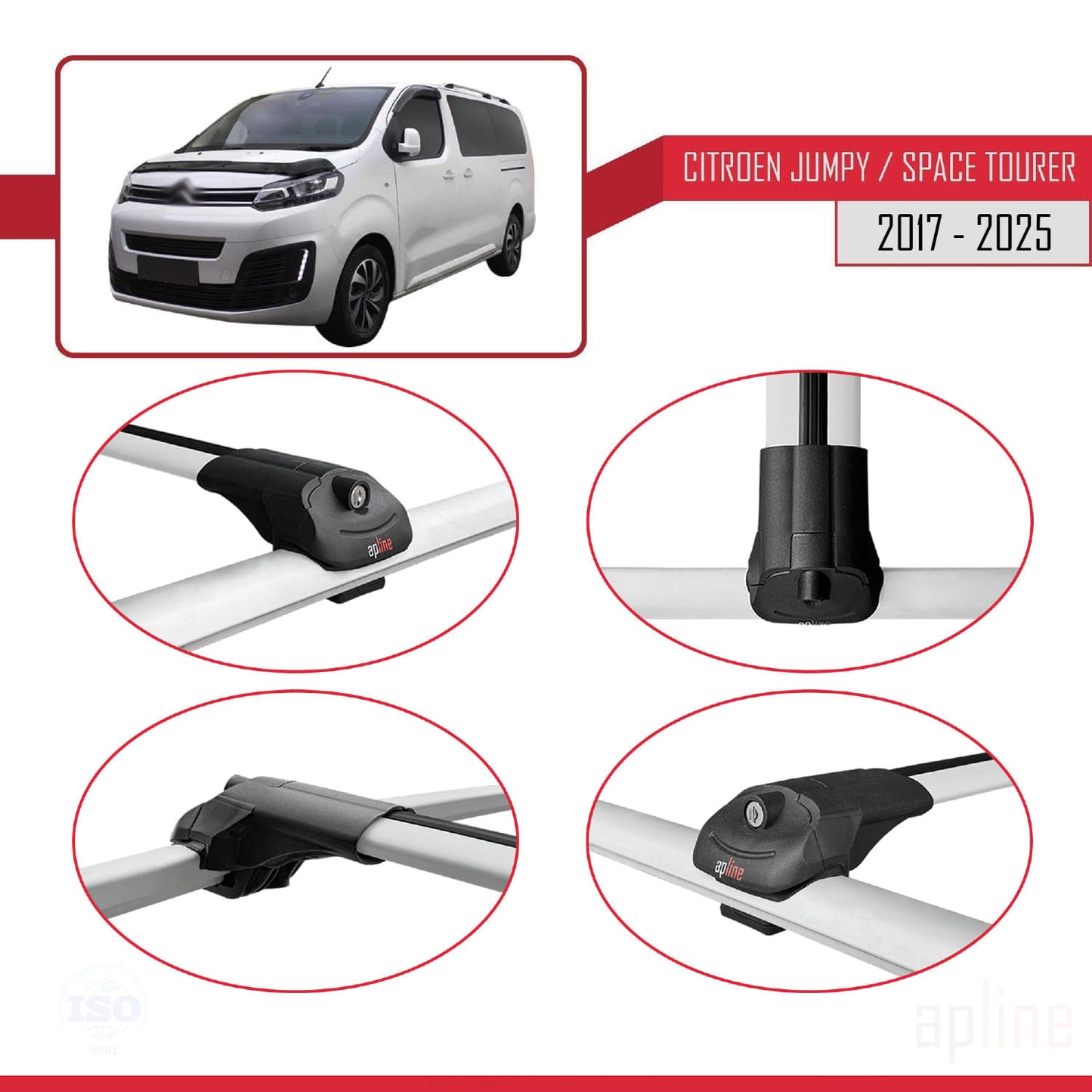 Compatibile con Citroen Jumpy 3 (K0) Space Tourer 2017-2025 ACE-1 Barre portatutto per auto Portapacchi in alluminio grigio 2 barre