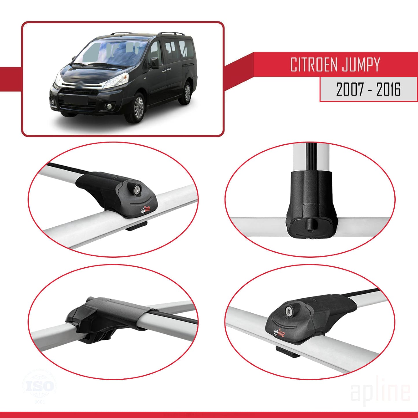 Compatibile con Citroen Jumpy 2 (G9) 2007-2016 ACE-1 Barre portatutto per auto Portapacchi in alluminio grigio 4 barre