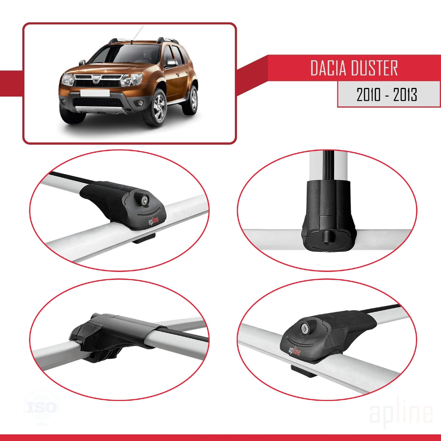 Compatibile con Dacia Duster (HS) Pre-Facelift 2010-2013 ACE-1 Barre portatutto per auto Portapacchi in alluminio grigio 2 barre