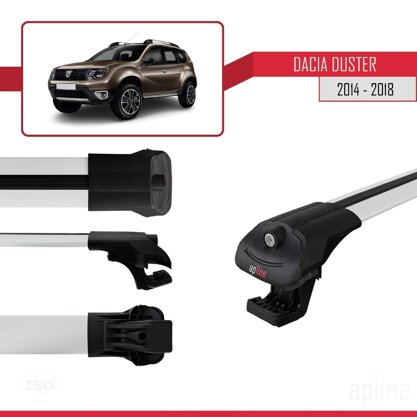 Compatibile con Dacia Duster (HS) Post-Facelift 2014-2017 ACE-1 Barre portatutto per auto Portapacchi in alluminio grigio 3 barre