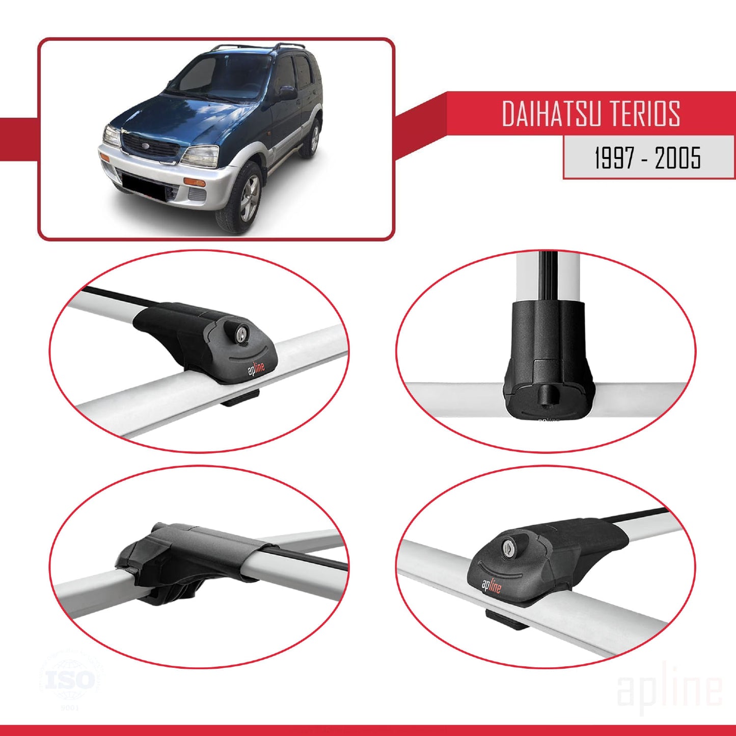 Compatibile con Daihatsu Terios (J100) 1997-2005 ACE-1 Barre portatutto per auto Portapacchi in alluminio grigio 2 barre