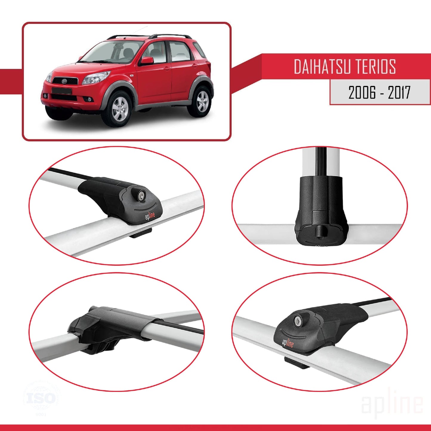Compatibile con Daihatsu Terios 2 (J200) 2006-2017 ACE-1 Barre portatutto per auto Portapacchi in alluminio grigio 2 barre