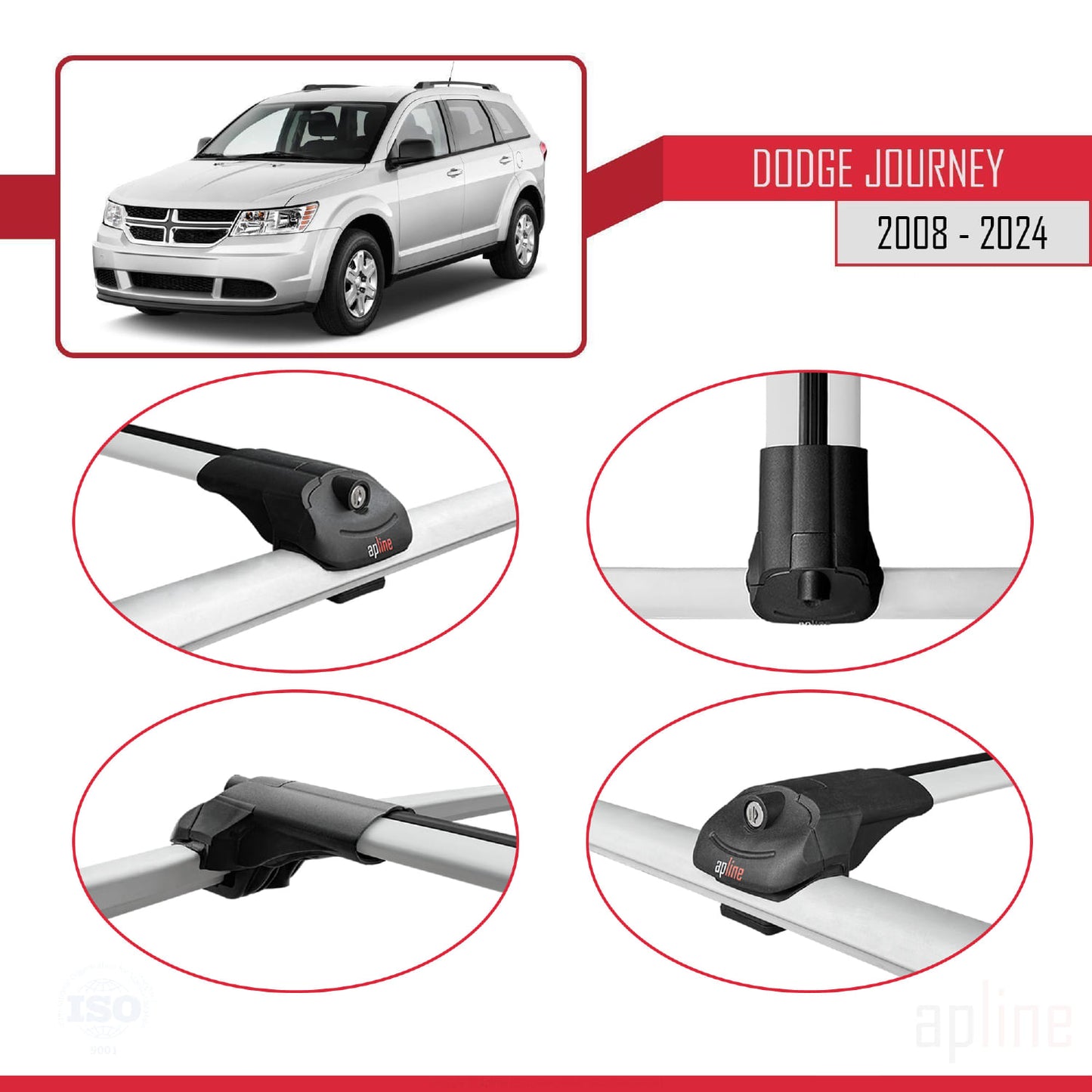 Compatibile con Dodge Journey 2008-2024 ACE-1 Barre portatutto per auto Portapacchi in alluminio grigio 3 barre