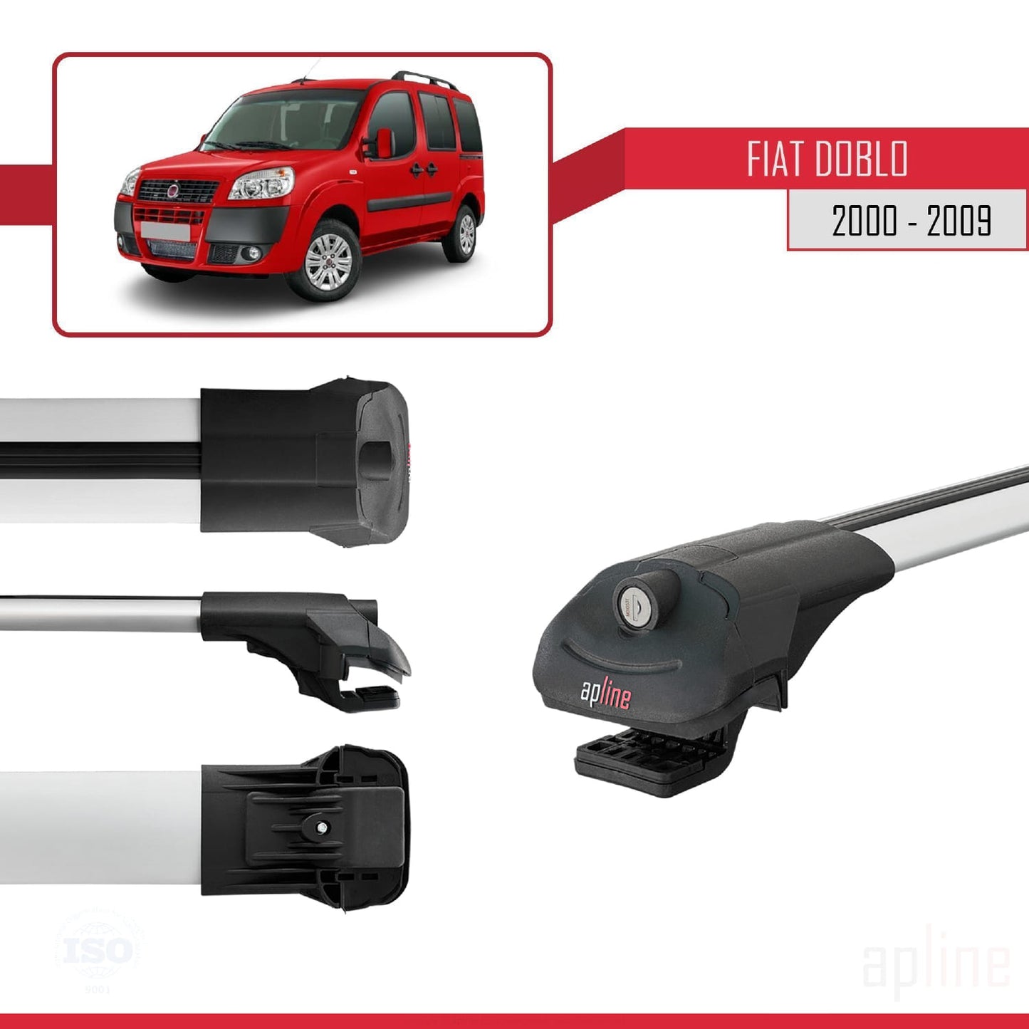 Compatibile con Fiat Doblo 2000-2009 ACE-1 Barre Portatutto Portapacchi Auto Alluminio Grigio 3 Barre