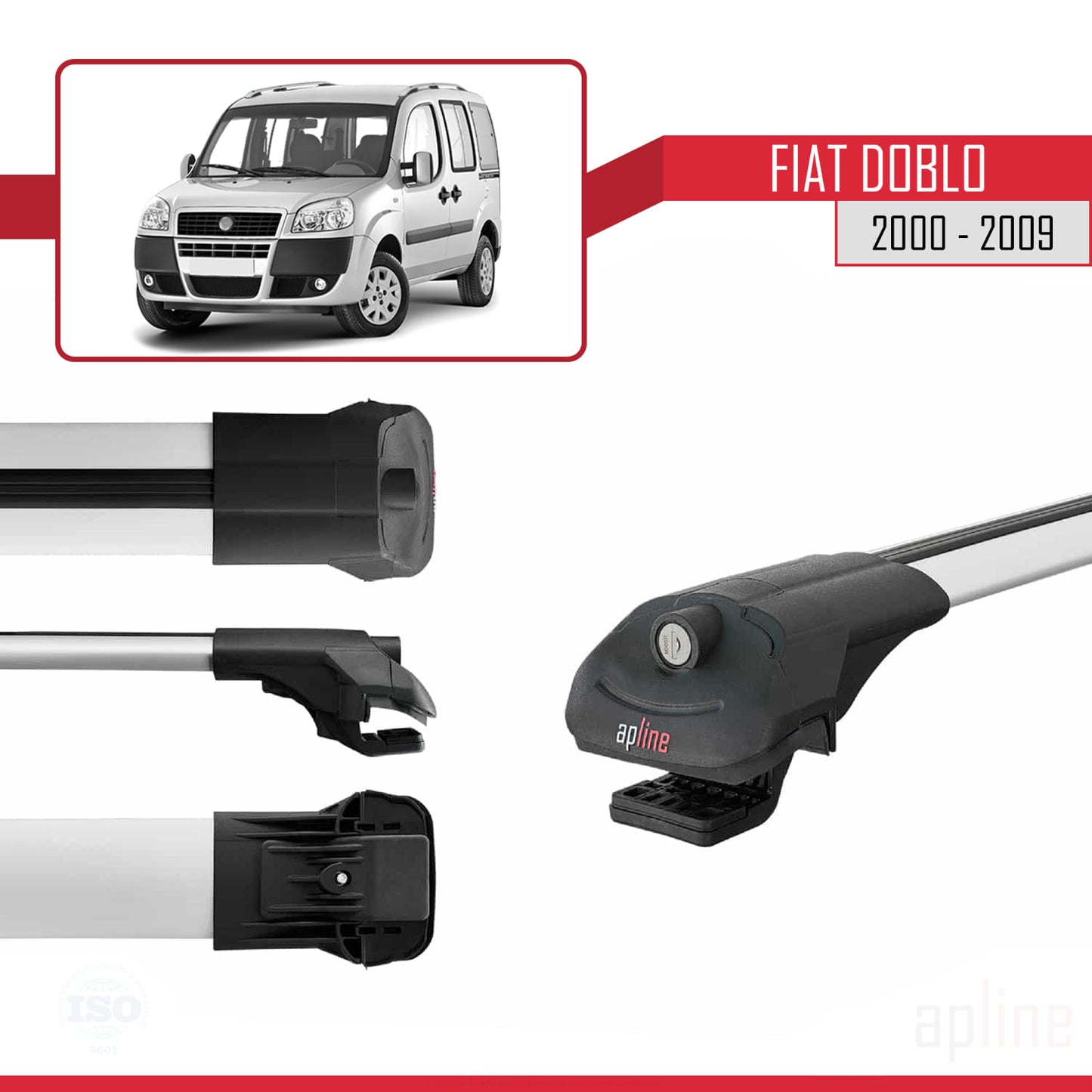 Compatibile con Fiat Doblo 2000-2009 V2 ACE-1 Barre Portatutto Portapacchi Auto Alluminio Grigio 4 Barre