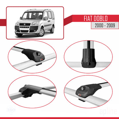 Compatibile con Fiat Doblo 2000-2009 V2 ACE-1 Barre Portatutto Portapacchi Auto Alluminio Grigio 4 Barre