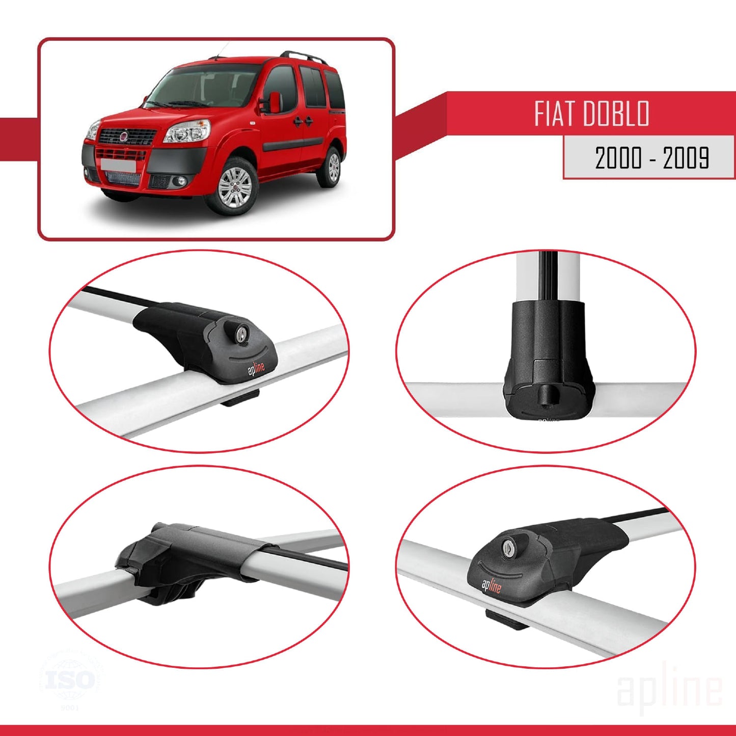 Compatibile con Fiat Doblo 2000-2009 ACE-1 Barre Portatutto Railing Portapacchi Auto Alluminio Grigio 2 Barre