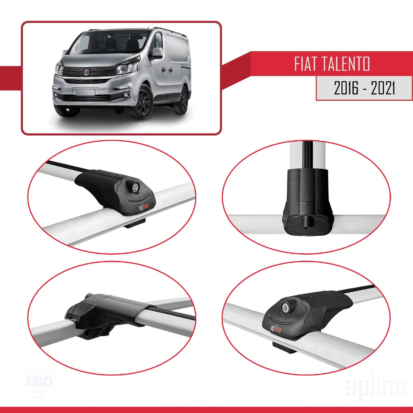 Compatibile con Fiat Talento 2016-2021 ACE-1 Barre Portatutto Portapacchi Auto Alluminio Grigio 2 Barre