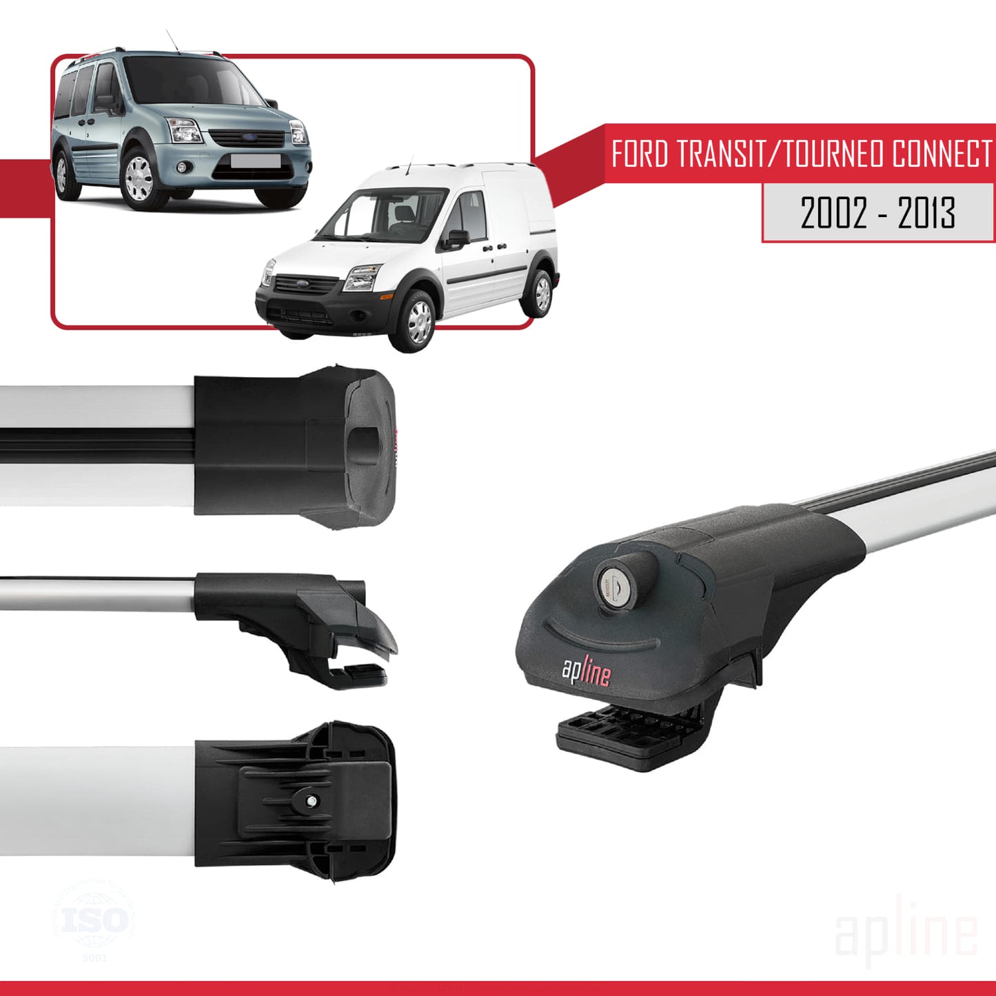 Compatibile con Ford Transit/Tourneo Connect 2002-2013 ACE-1 Barre portatutto per auto Portapacchi in alluminio grigio 2 barre