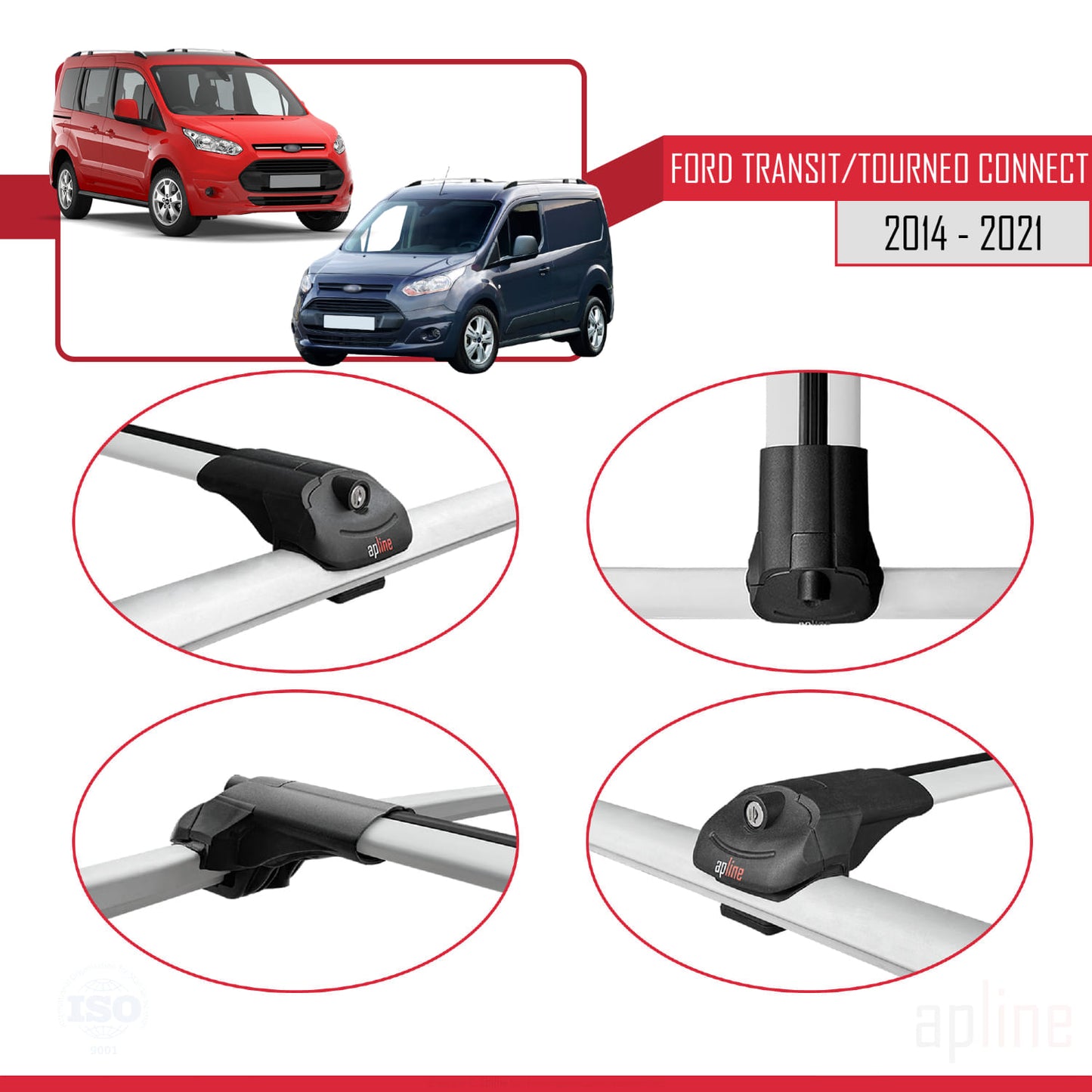 Compatibile con Ford Transit/Tourneo Connect 2 2014-2021 ACE-1 Barre portatutto per auto Portapacchi in alluminio grigio 3 barre