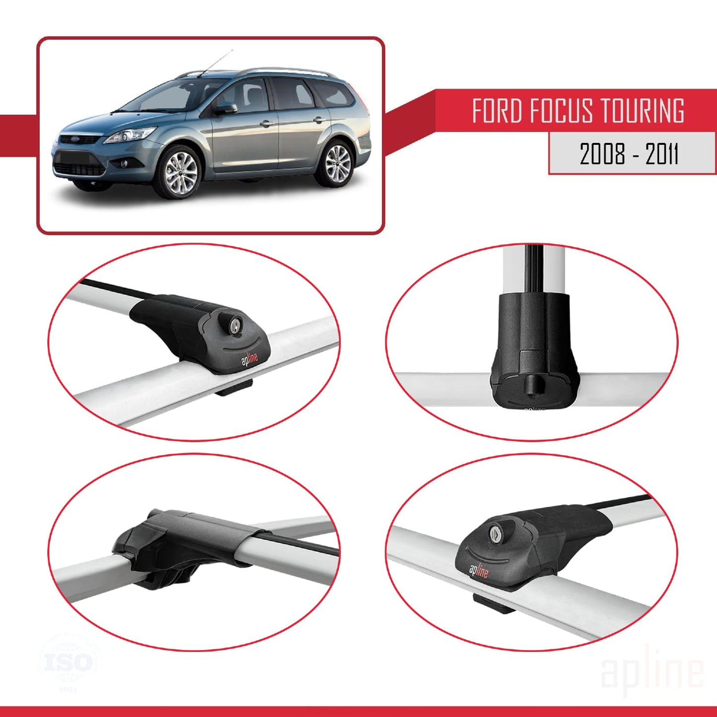 Compatibile con Ford Focus 2 (C307) Turnier 2008-2010 ACE-1 Barre portatutto per auto Portapacchi in alluminio grigio 2 barre