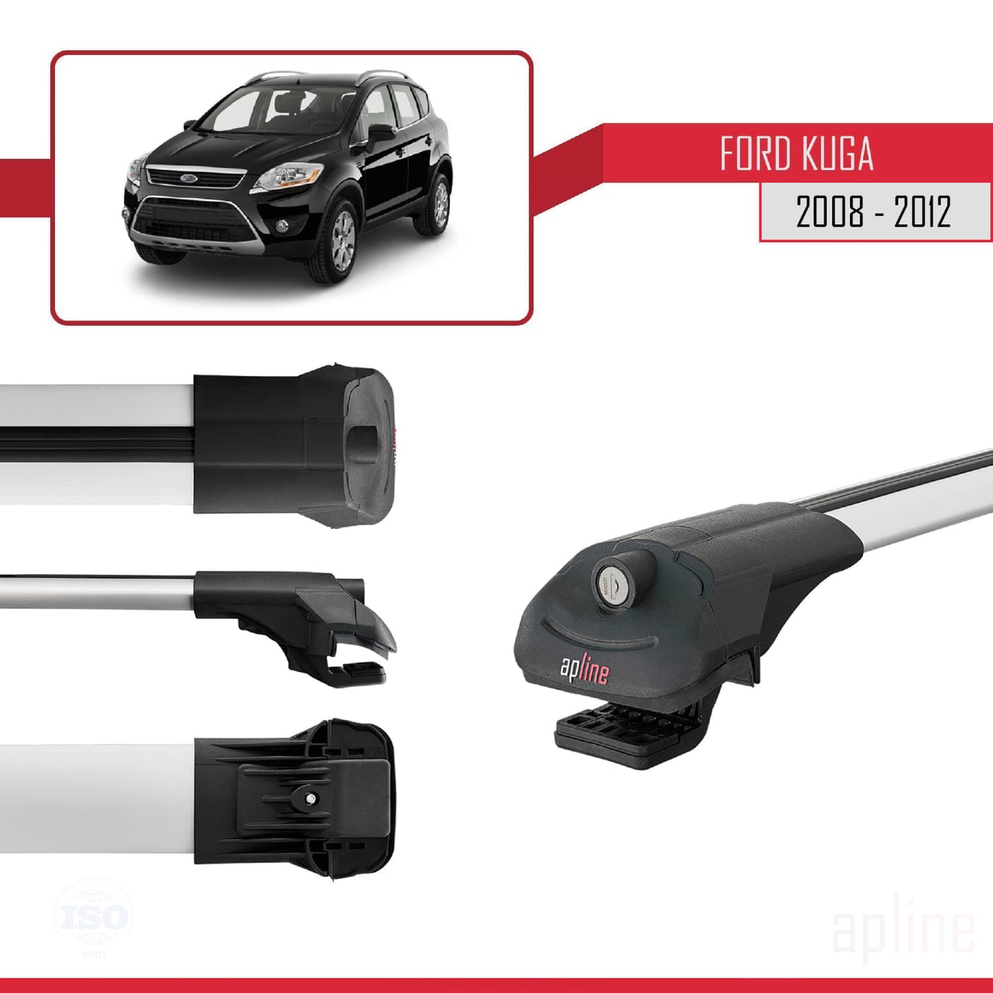 Compatibile con Ford Kuga (C394) 2008-2012 ACE-1 Barre portatutto per auto Portapacchi in alluminio grigio 3 barre