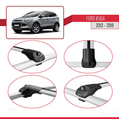 Compatibile con Ford Kuga 2 (C520) 2013-2019 ACE-1 Barre portatutto per auto Portapacchi in alluminio grigio 3 barre