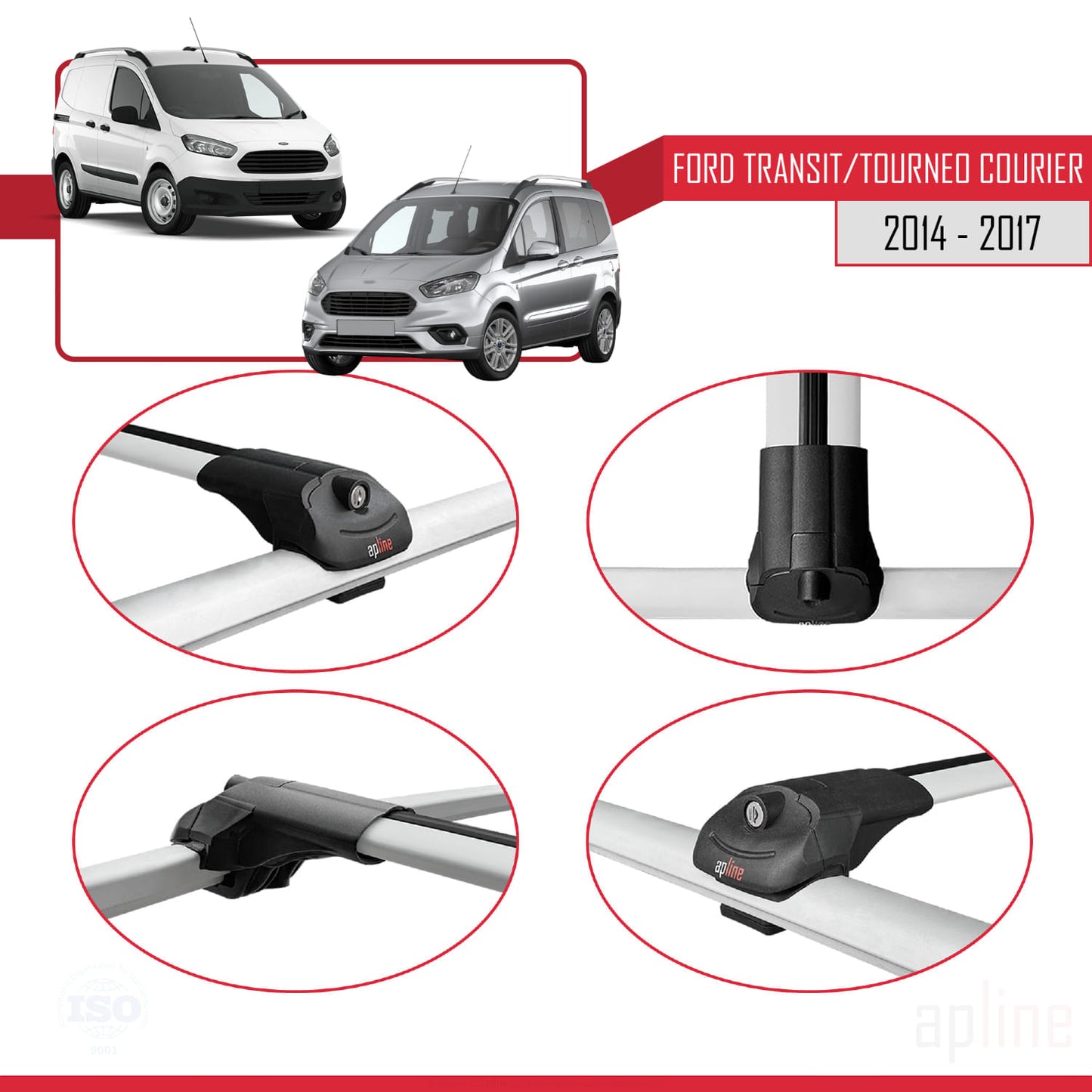 Compatibile con Ford Transit/Tourneo Courier Pre-Facelift 2014-2017 ACE-1 Barre portatutto per auto Portapacchi in alluminio grigio 3 barre