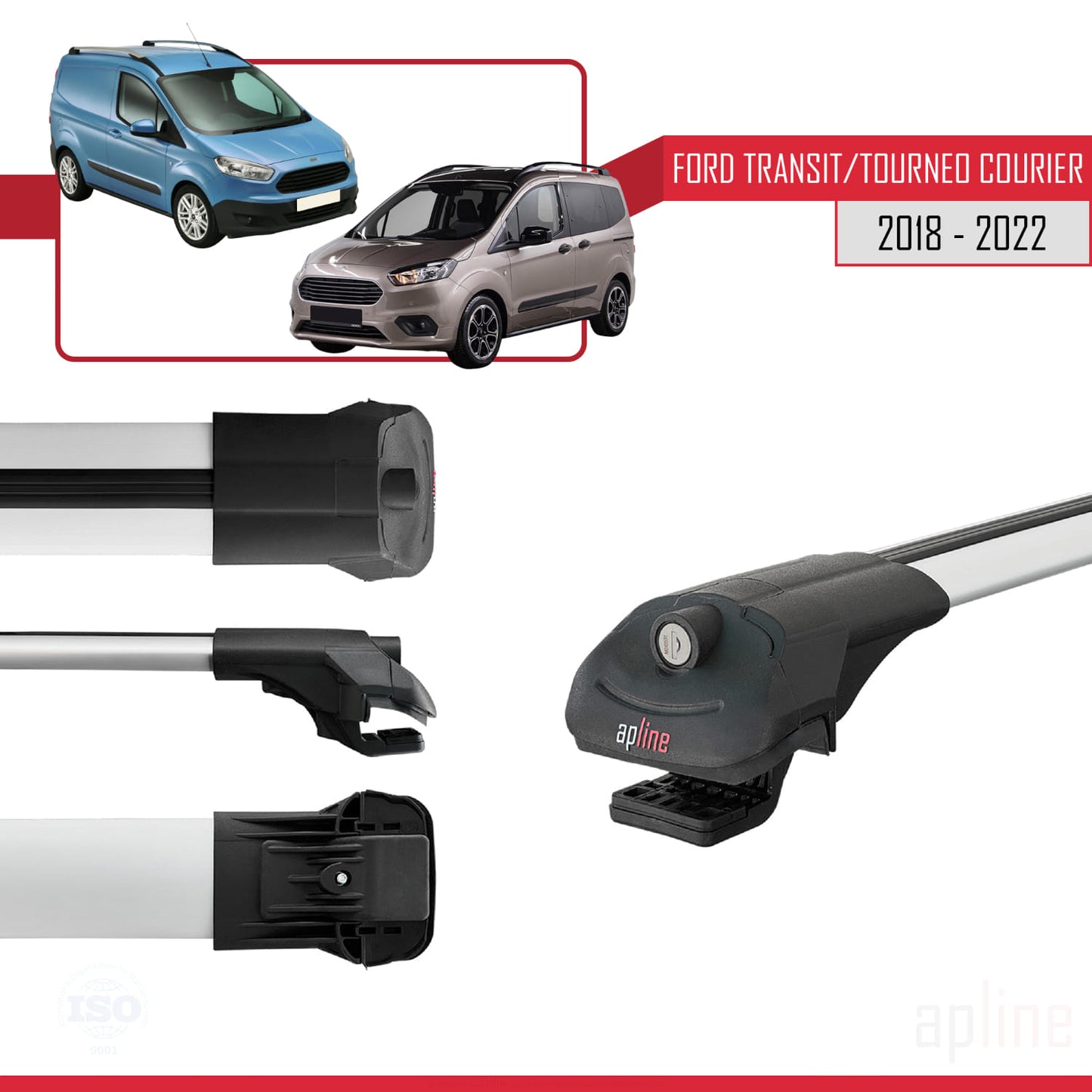 Compatibile con Ford Transit/Tourneo Courier Post-Facelift 2018-2022 ACE-1 Barre portatutto per auto Portapacchi in alluminio grigio 4 barre