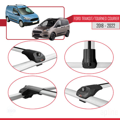 Compatibile con Ford Transit/Tourneo Courier Post-Facelift 2018-2022 ACE-1 Barre portatutto per auto Portapacchi in alluminio grigio 4 barre