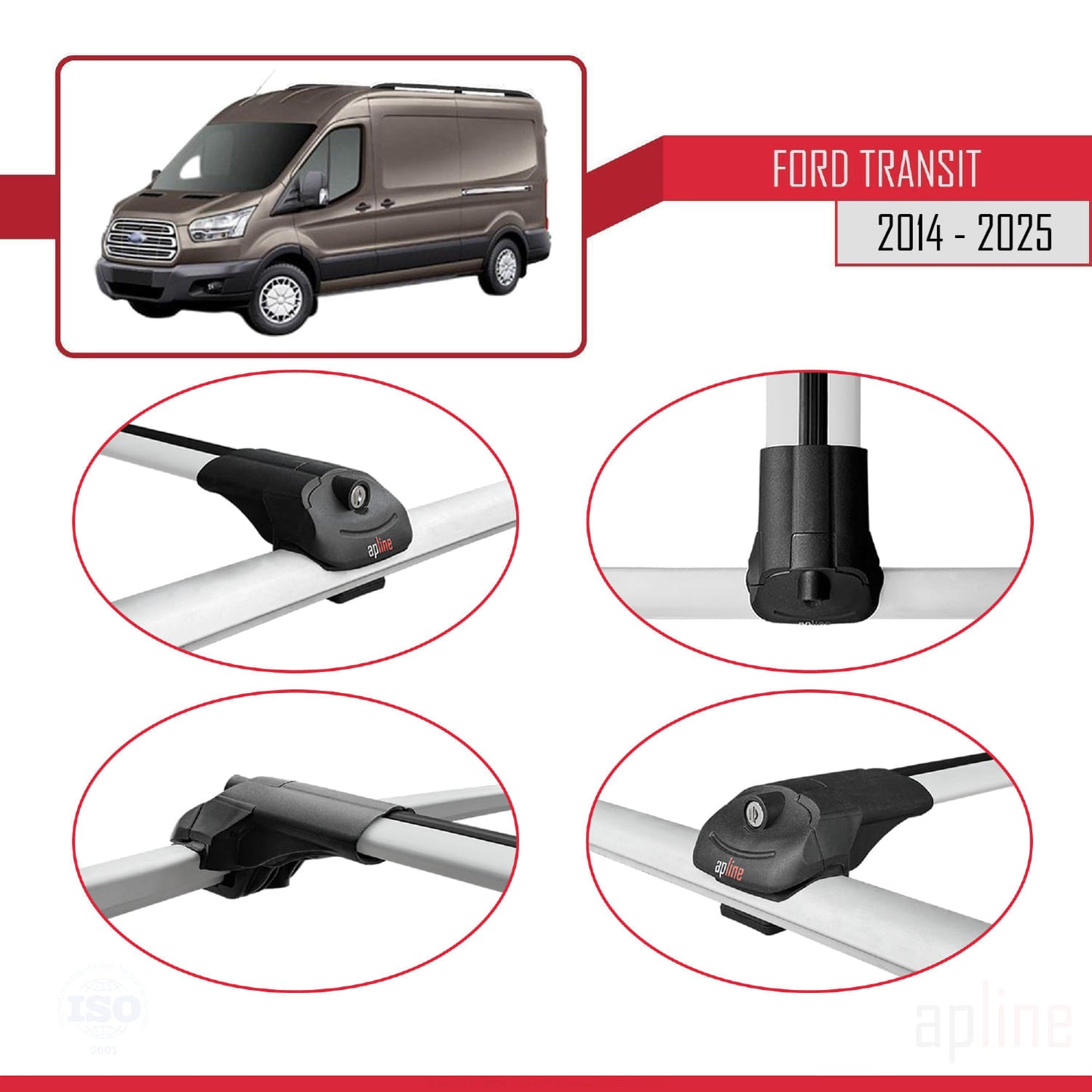Compatibile con Ford Transit 2014-2025 ACE-1 Barre portatutto per auto Portapacchi in alluminio grigio 3 barre