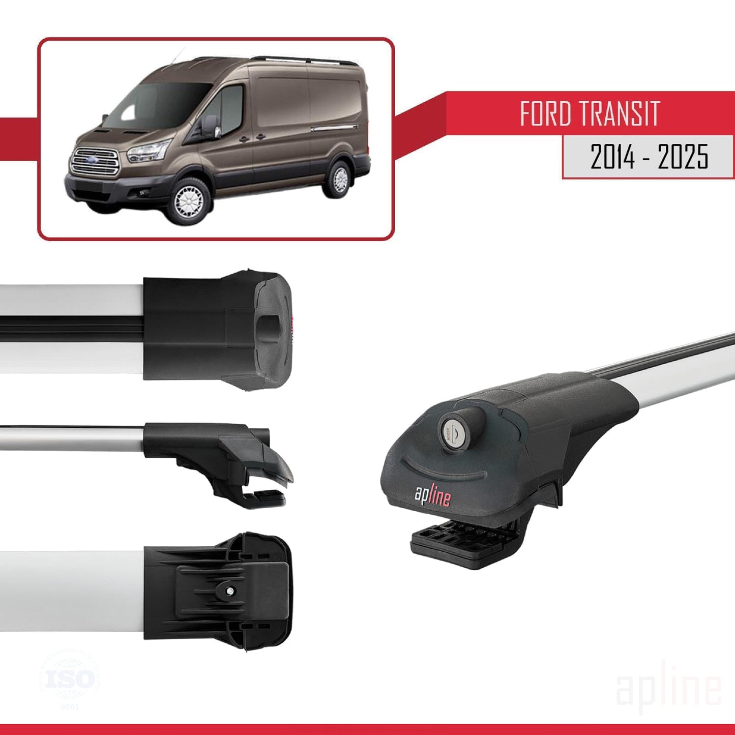 Compatibile con Ford Transit 2014-2025 ACE-1 Barre portatutto per auto Portapacchi in alluminio grigio 2 barre