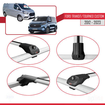 Compatibile con Ford Transit/Tourneo Custom 2012-2023 ACE-1 Barre portatutto per auto Portapacchi in alluminio grigio 2 barre